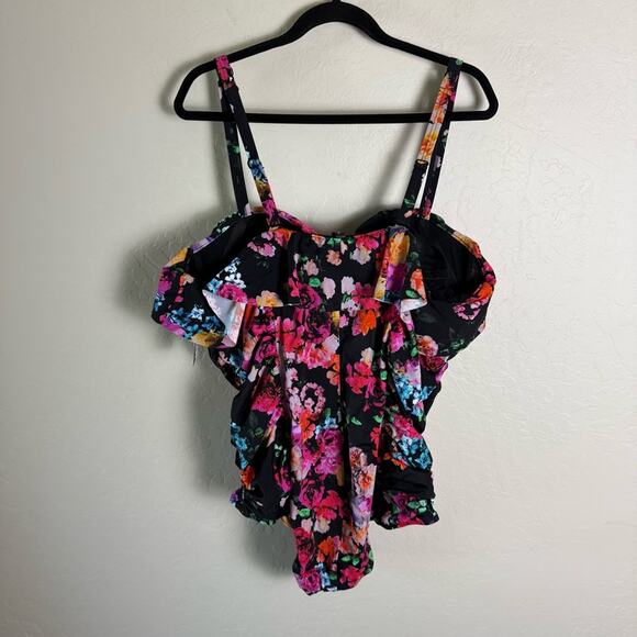 Torrid Black Floral Underwire Swim One Piece Swimsuit 3X D/DD NWT 16941461 - Picture 9 of 15